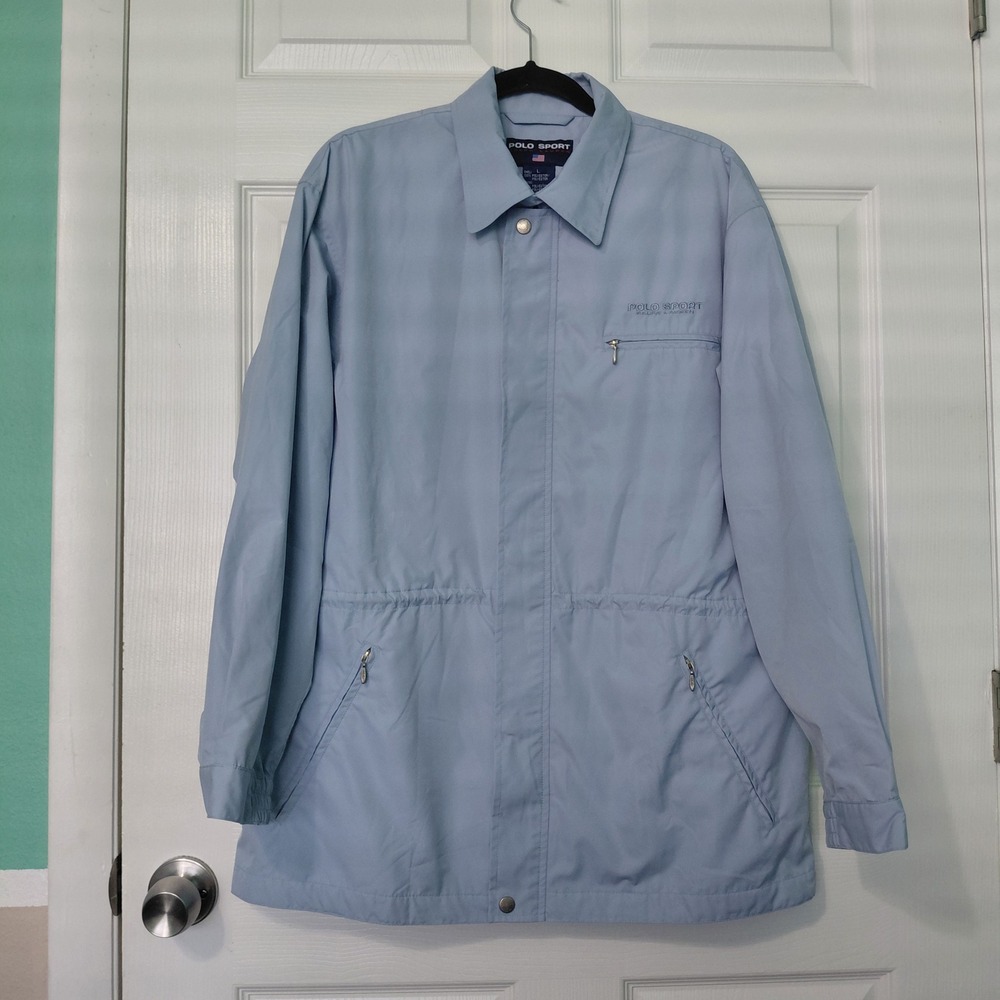Vintage Polo Sport Ralph Lauren Mens Blue Windbreaker Jacket Large Full Zip